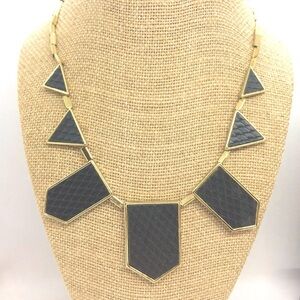 3/$30 HOUSE OF HARLOW NECKLACE LEATHER GEOMETRIC GOLD TONE ART DECO STYLE